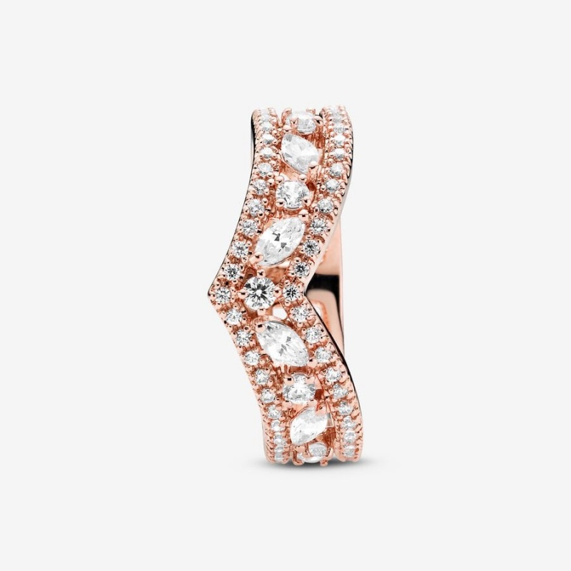 14k Rose gold-plated unique metal blend Pandora Sparkling Marquise Double Wishbone Ring Statement Rings | 258-FAKDGU