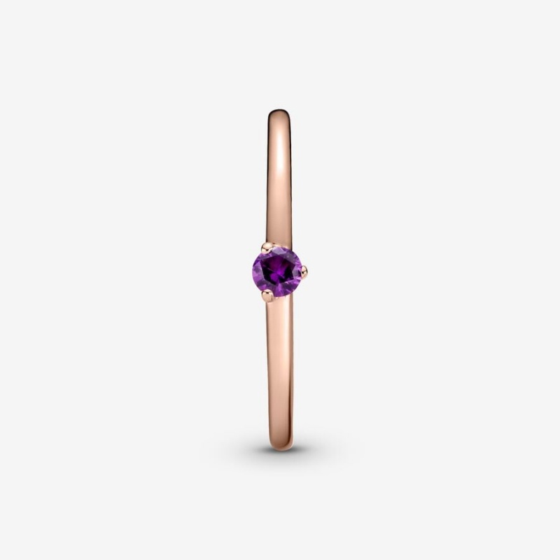 14k Rose gold-plated unique metal blend Pandora Purple Solitaire Ring Stackable Rings | 460-KXDWOF