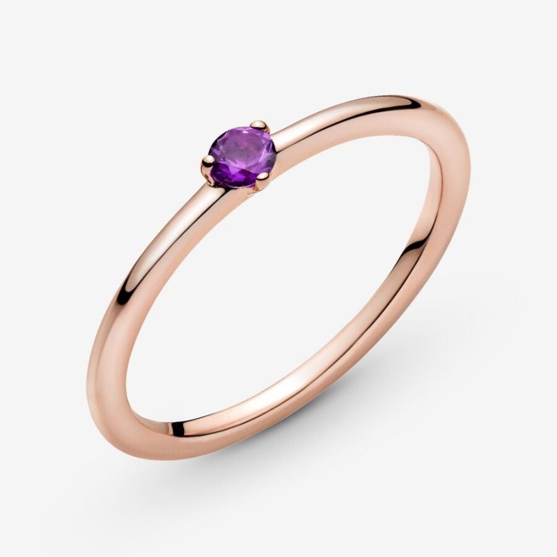 14k Rose gold-plated unique metal blend Pandora Purple Solitaire Ring Stackable Rings | 460-KXDWOF