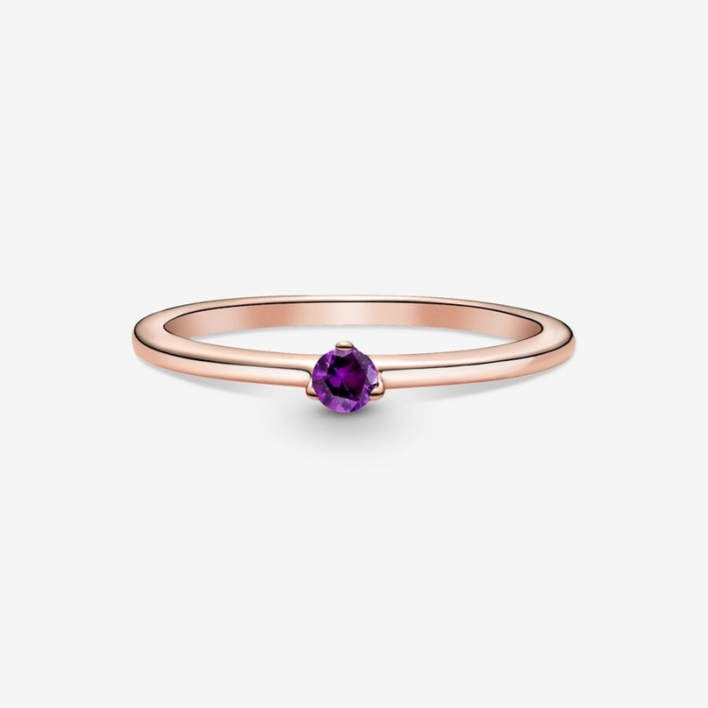 14k Rose gold-plated unique metal blend Pandora Purple Solitaire Ring Stackable Rings | 460-KXDWOF