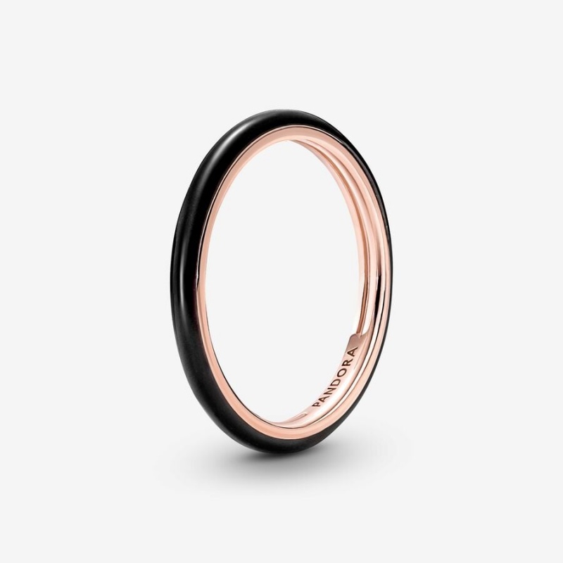 14k Rose gold-plated unique metal blend Pandora Pandora ME Black Enamel Ring Stackable Rings | 193-NSXMBY