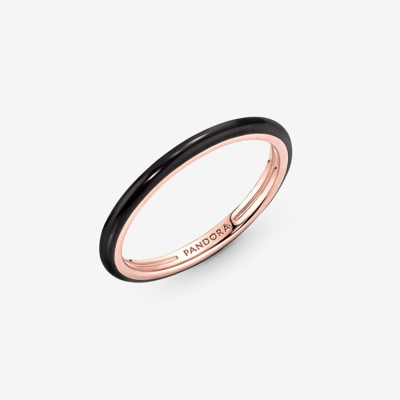 14k Rose gold-plated unique metal blend Pandora Pandora ME Black Enamel Ring Stackable Rings | 193-NSXMBY