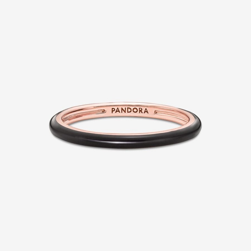 14k Rose gold-plated unique metal blend Pandora Pandora ME Black Enamel Ring Stackable Rings | 193-NSXMBY