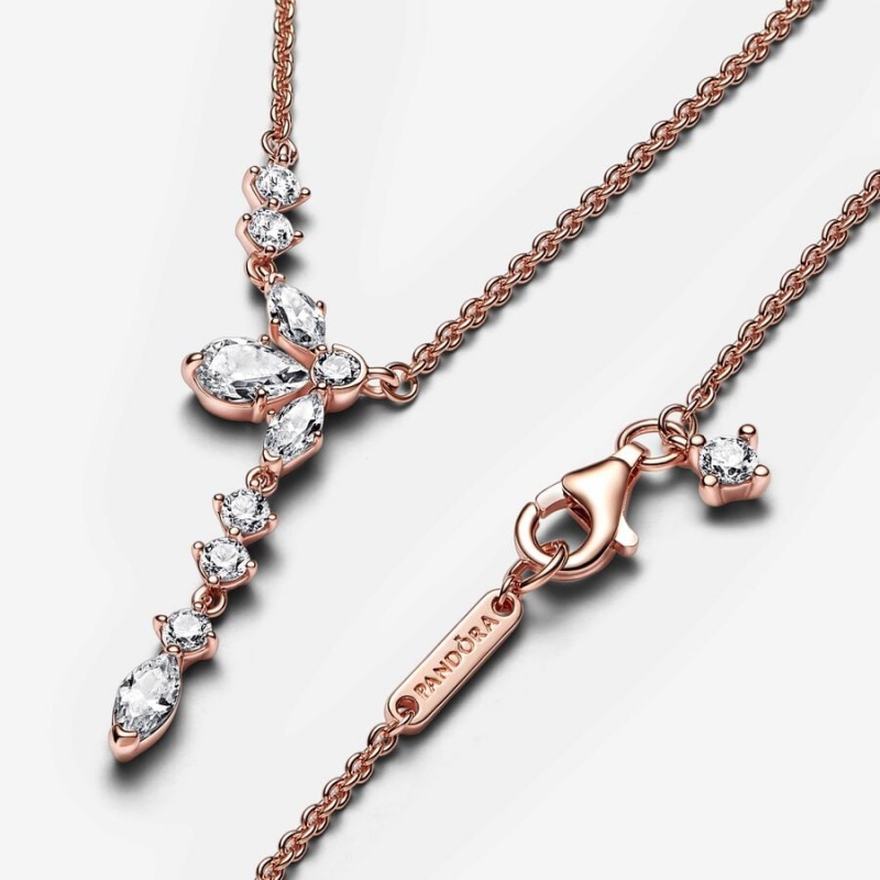 14k Rose gold-plated unique metal blend Pandora Sparkling Herbarium Cluster Drop Collier Necklace Pendant Necklaces | 267-TFWGRS