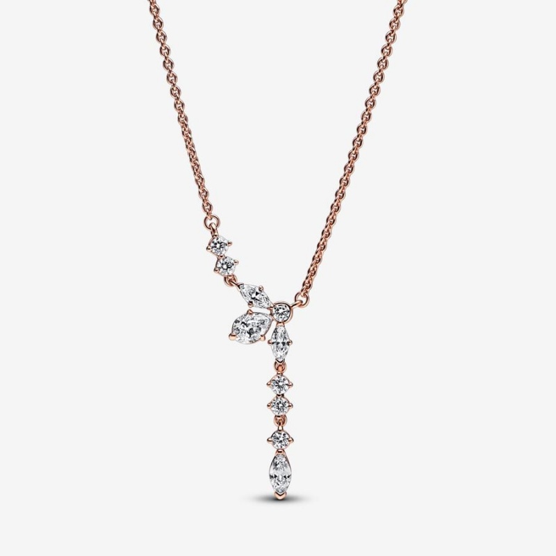 14k Rose gold-plated unique metal blend Pandora Sparkling Herbarium Cluster Drop Collier Necklace Pendant Necklaces | 267-TFWGRS