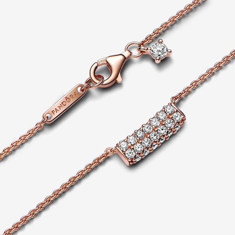 14k Rose gold-plated unique metal blend Pandora Pandora Timeless Pavé Double-row Bar Collier Necklace Pendant Necklaces | 513-GXCZIY