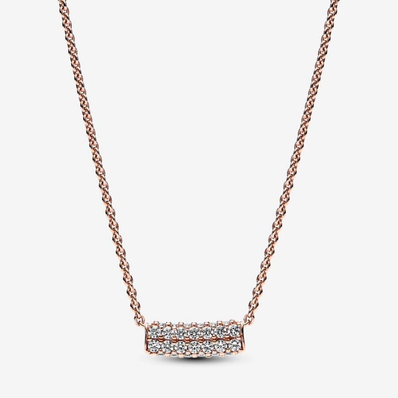 14k Rose gold-plated unique metal blend Pandora Pandora Timeless Pavé Double-row Bar Collier Necklace Pendant Necklaces | 513-GXCZIY