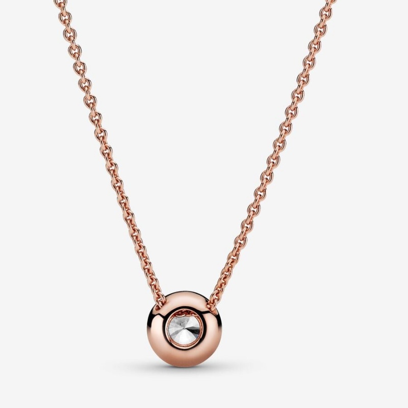 14k Rose gold-plated unique metal blend Pandora Round Sparkle Halo Necklace Pendant Necklaces | 038-SPHJCQ