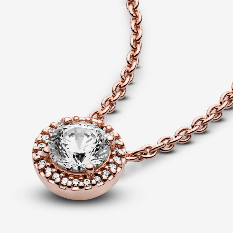 14k Rose gold-plated unique metal blend Pandora Round Sparkle Halo Necklace Pendant Necklaces | 038-SPHJCQ