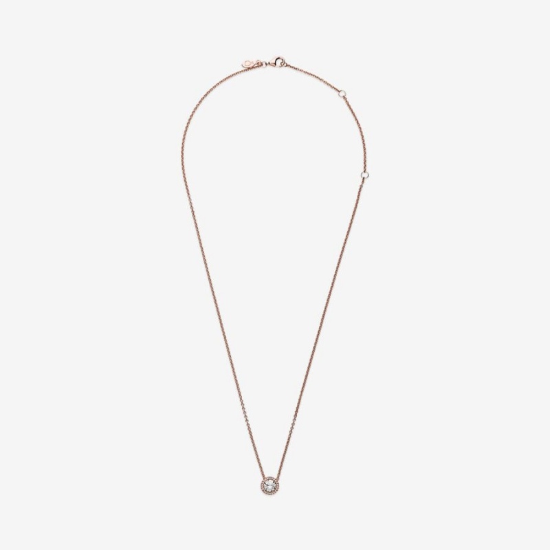 14k Rose gold-plated unique metal blend Pandora Round Sparkle Halo Necklace Pendant Necklaces | 038-SPHJCQ