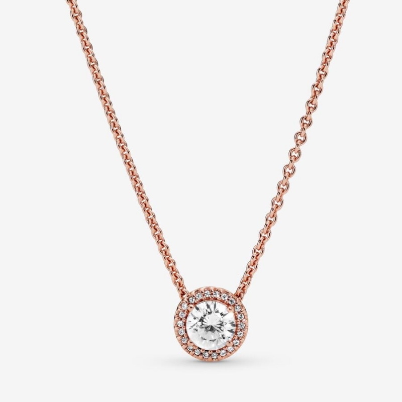 14k Rose gold-plated unique metal blend Pandora Round Sparkle Halo Necklace Pendant Necklaces | 038-SPHJCQ