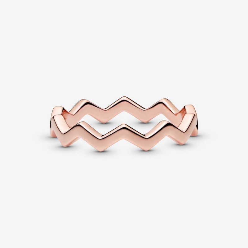 14k Rose gold-plated unique metal blend Pandora Polished Zigzag Ring Stackable Rings | 597-MSJUVQ