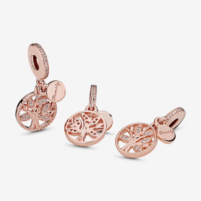 14k Rose gold-plated unique metal blend Pandora Sparkling Family Tree Dangle Charm Dangle Charms | 096-TCYOMB