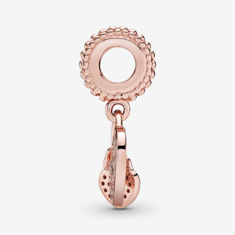 14k Rose gold-plated unique metal blend Pandora Pavé Heart Padlocks Dangle Charm Dangle Charms | 257-LQXTIK