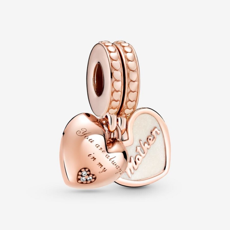 14k Rose gold-plated unique metal blend Pandora You're Always in My Heart Split Dangle Charm Dangle Charms | 751-HWNZVJ