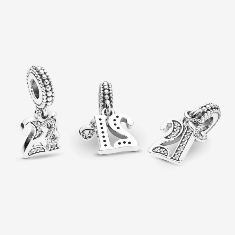 Sterling Silver Pandora 21st Celebration Dangle Charm Dangle Charms | 485-JSLECY