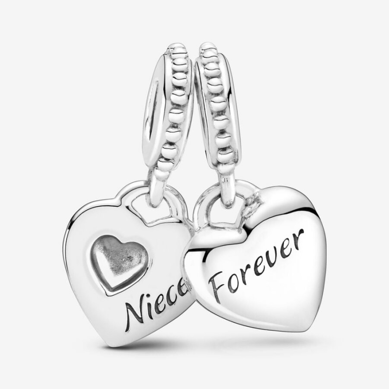 Sterling Silver Pandora Aunt & Niece Split Heart Dangle Charm Dangle Charms | 391-WFGBYT