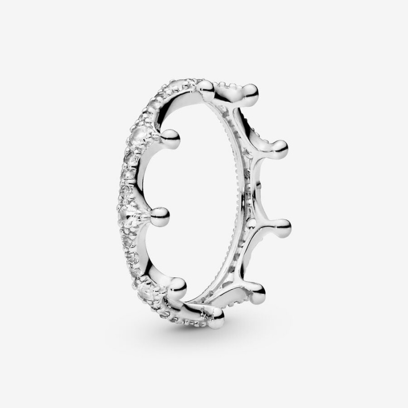 Sterling Silver Pandora Clear Sparkling Crown Ring Statement Rings | 024-ACKYHP