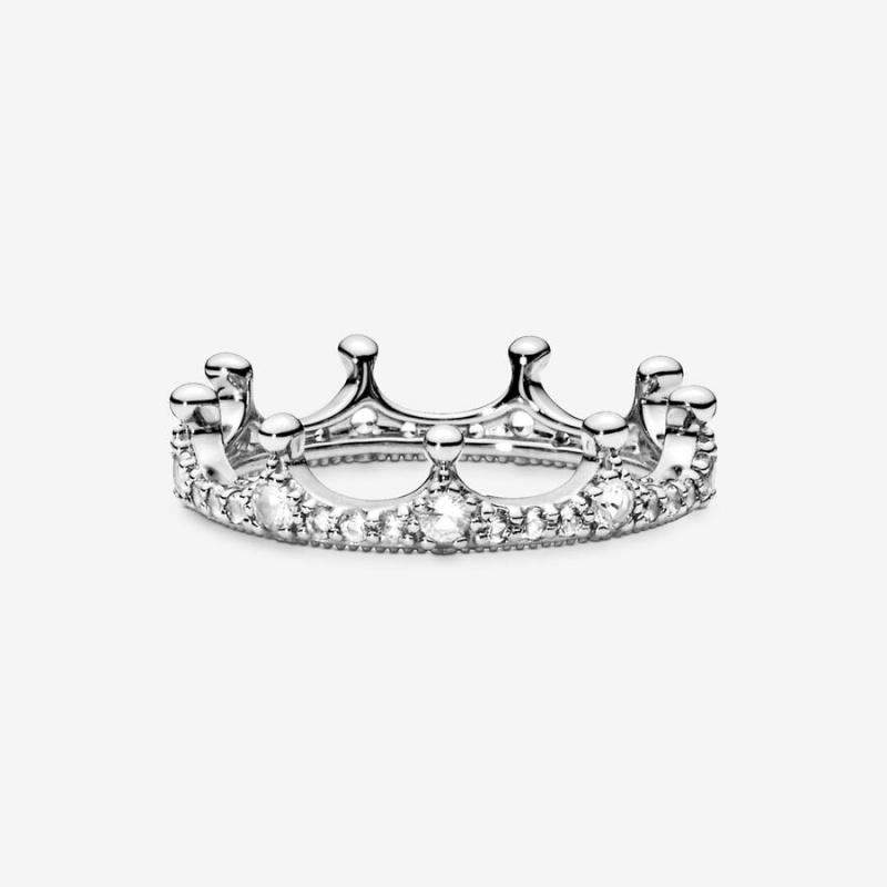 Sterling Silver Pandora Clear Sparkling Crown Ring Statement Rings | 024-ACKYHP