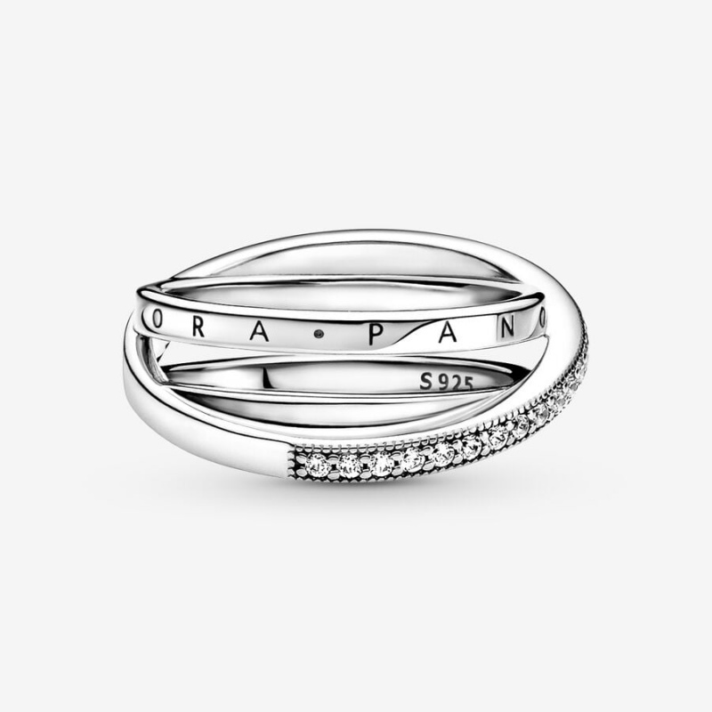 Sterling Silver Pandora Crossover Pavé Triple Band Ring Statement Rings | 980-GKZYSD