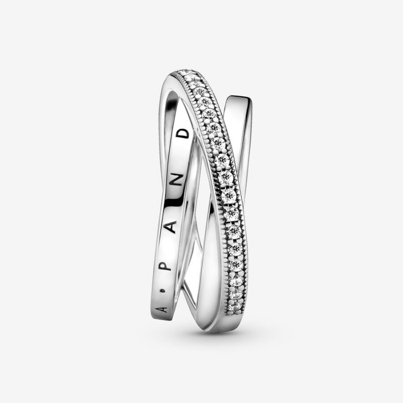 Sterling Silver Pandora Crossover Pavé Triple Band Ring Statement Rings | 980-GKZYSD