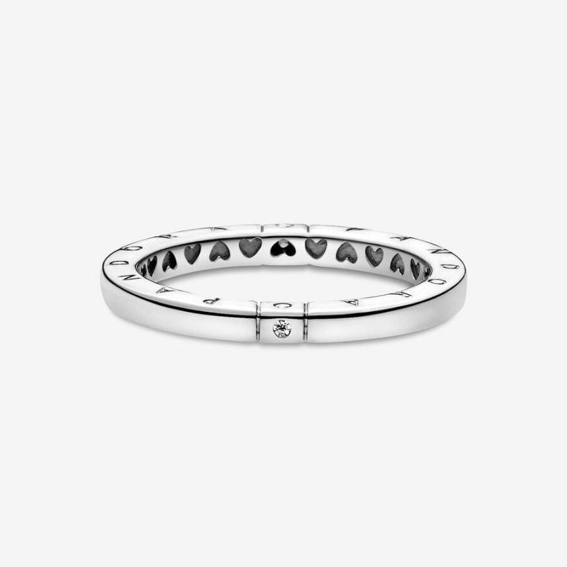 Sterling Silver Pandora Logo & Hearts Ring Stackable Rings | 178-WGCEJI