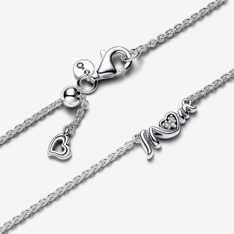 Sterling Silver Pandora Mom Pavé Collier Necklace Pendant Necklaces | 673-ZBSTLM