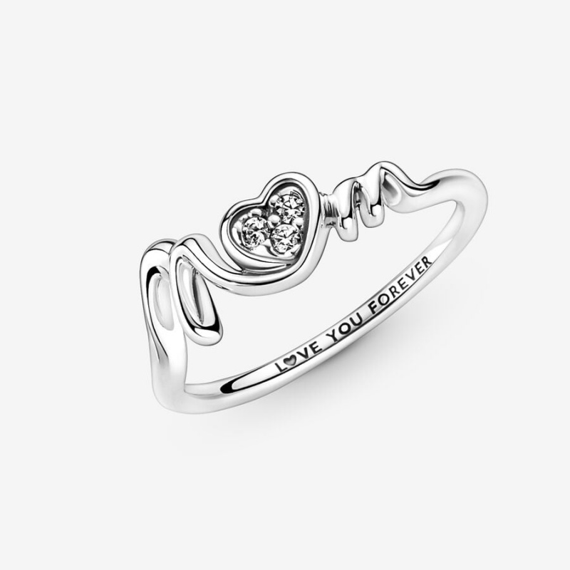 Sterling Silver Pandora Mom Pavé Heart Ring Statement Rings | 746-LMJUBK