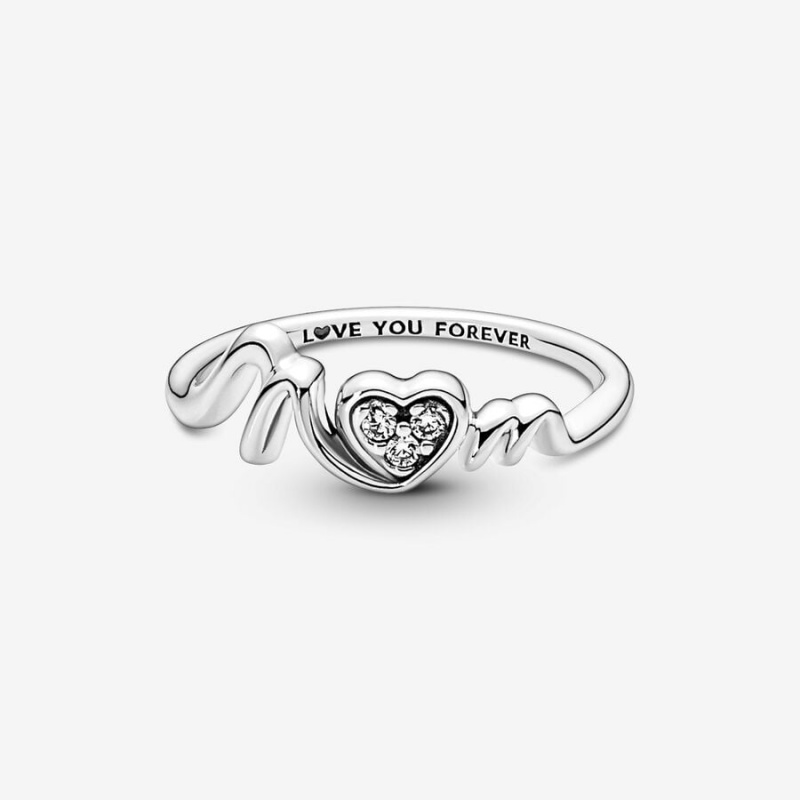 Sterling Silver Pandora Mom Pavé Heart Ring Statement Rings | 746-LMJUBK