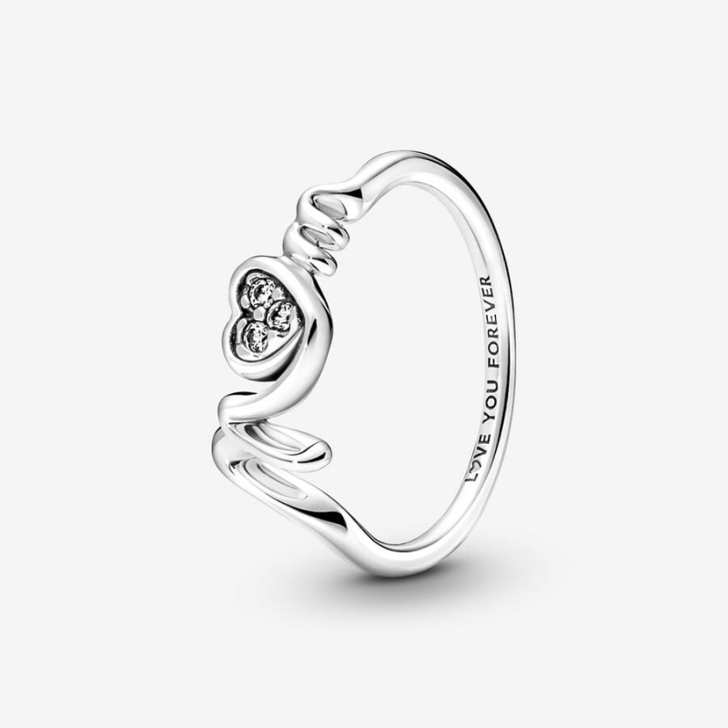 Sterling Silver Pandora Mom Pavé Heart Ring Statement Rings | 746-LMJUBK