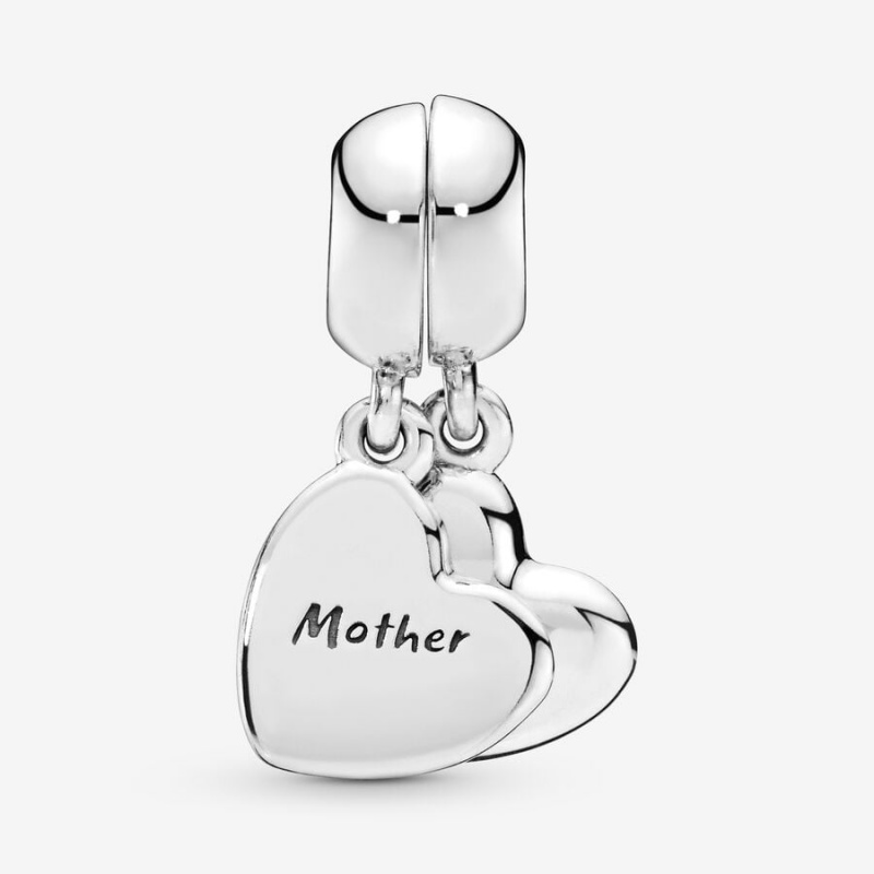 Sterling Silver Pandora Mother & Son Heart Split Dangle Charm Dangle Charms | 289-BHZPER