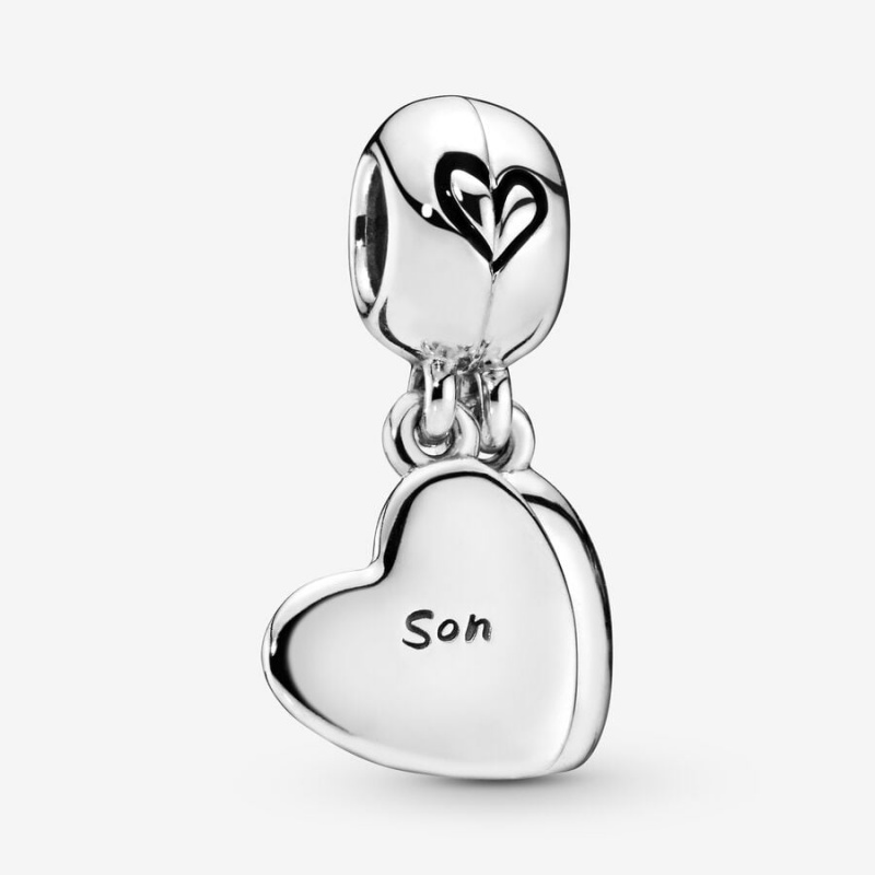 Sterling Silver Pandora Mother & Son Heart Split Dangle Charm Dangle Charms | 289-BHZPER