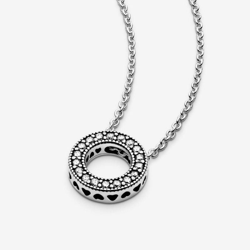 Sterling Silver Pandora Pandora Logo Pavé Circle Collier Necklace Pendant Necklaces | 180-MCXEZI