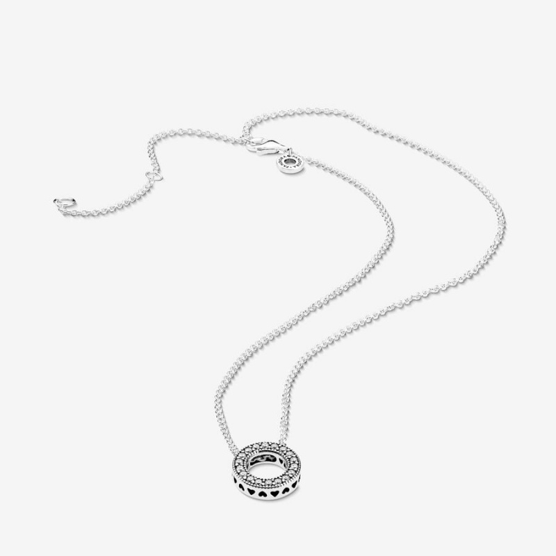 Sterling Silver Pandora Pandora Logo Pavé Circle Collier Necklace Pendant Necklaces | 180-MCXEZI