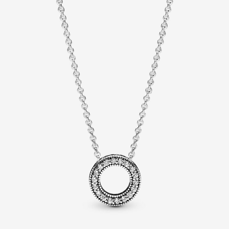 Sterling Silver Pandora Pandora Logo Pavé Circle Collier Necklace Pendant Necklaces | 180-MCXEZI