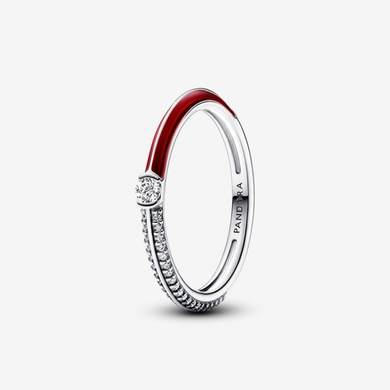 Sterling Silver Pandora Pandora ME Pavé & Red Dual Ring Stackable Rings | 651-UJVWDH