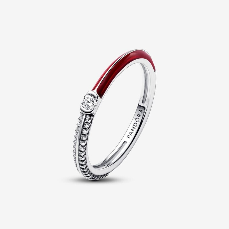 Sterling Silver Pandora Pandora ME Pavé & Red Dual Ring Stackable Rings | 651-UJVWDH