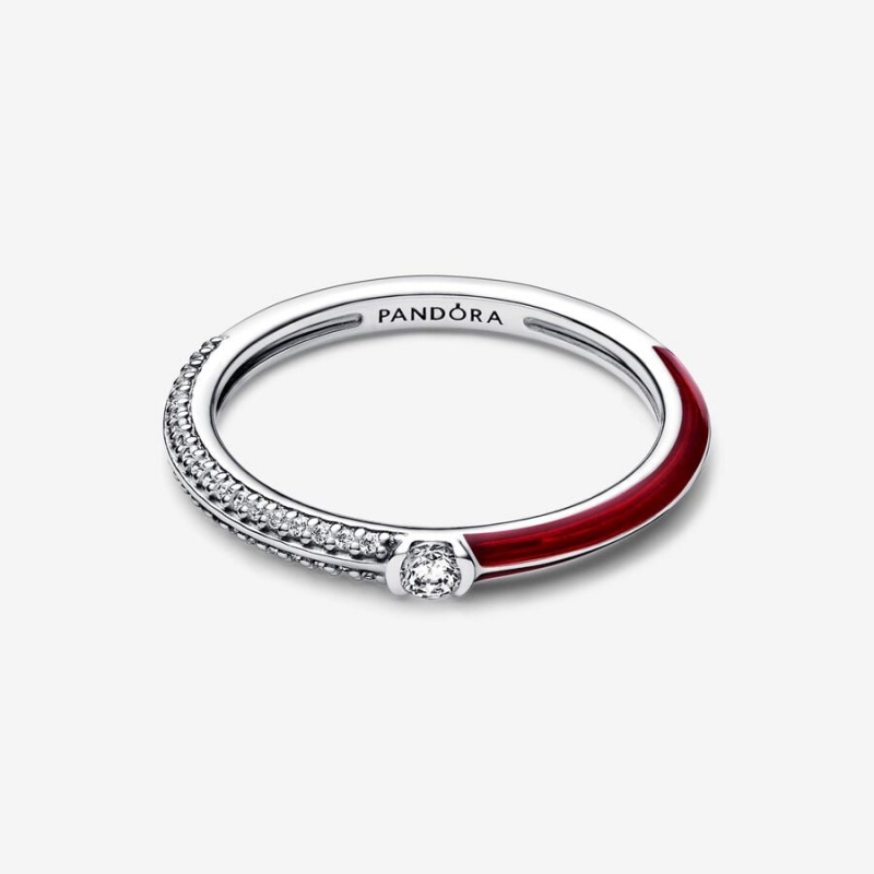 Sterling Silver Pandora Pandora ME Pavé & Red Dual Ring Stackable Rings | 651-UJVWDH