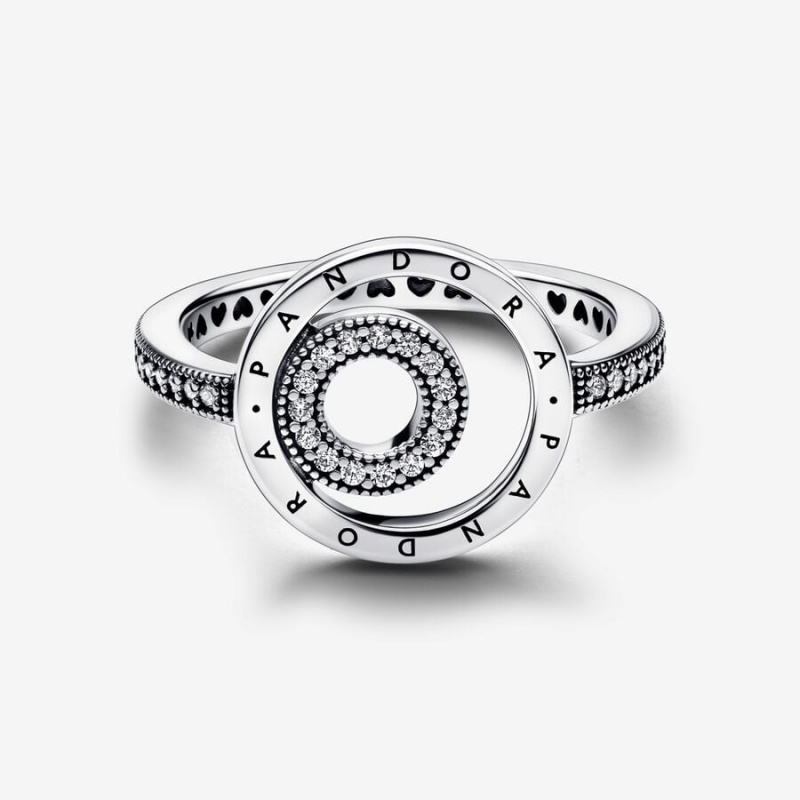 Sterling Silver Pandora Pandora Signature Logo Circles Pavé Ring Statement Rings | 372-VMXPKN