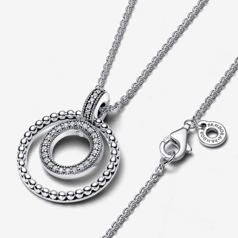 Sterling Silver Pandora Pandora Signature Pavé & Beads Pendant & Necklace Pendant Necklaces | 507-RNDGVE