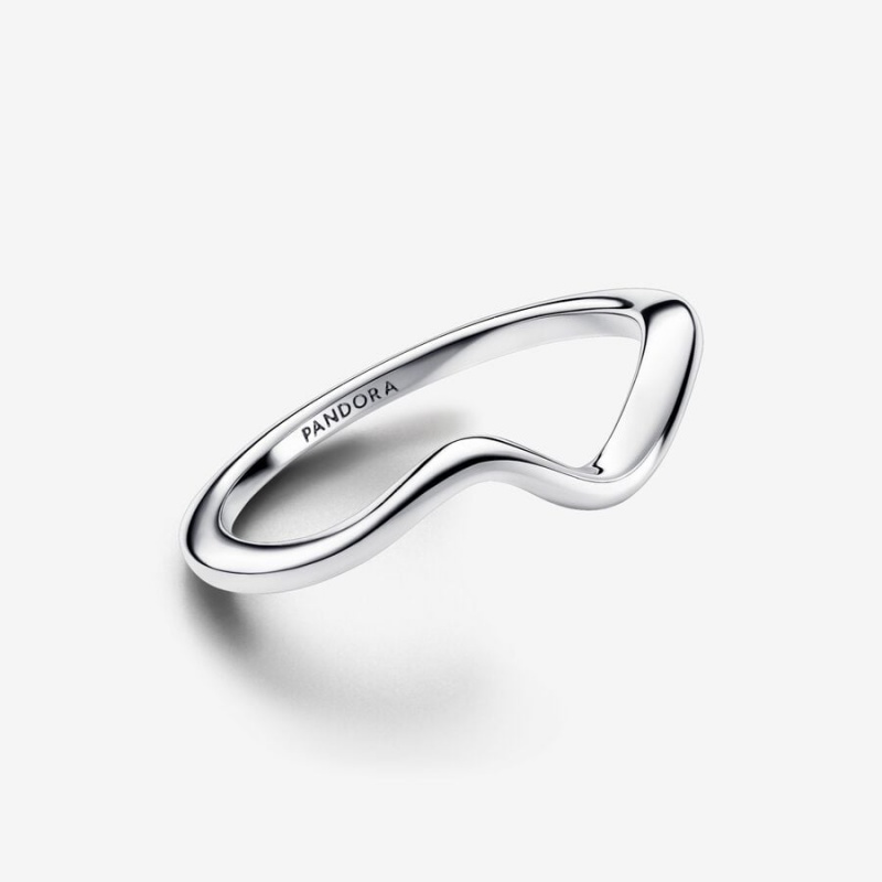 Sterling Silver Pandora Polished Wave Ring Stackable Rings | 671-SPRFKA