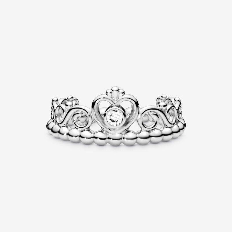 Sterling Silver Pandora Princess Tiara Crown Ring Heart & Promise Rings | 208-WQPAVZ