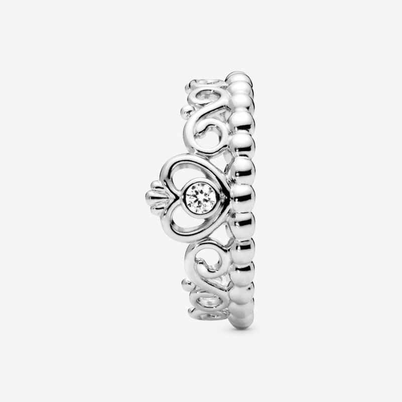 Sterling Silver Pandora Princess Tiara Crown Ring Heart & Promise Rings | 208-WQPAVZ