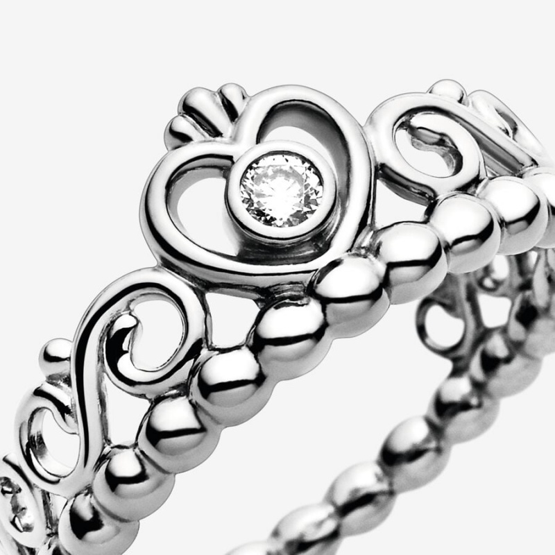 Sterling Silver Pandora Princess Tiara Crown Ring Heart & Promise Rings | 208-WQPAVZ