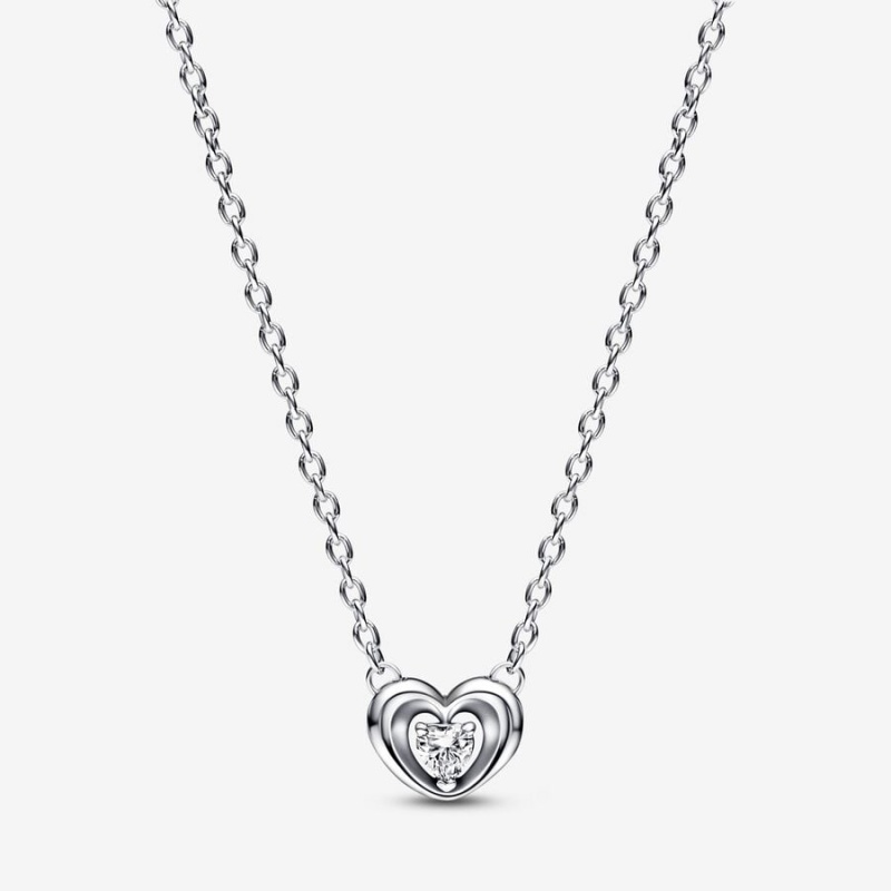 Sterling Silver Pandora Radiant Heart & Floating Stone Pendant Collier Necklace Pendant Necklaces | 063-RZBITW