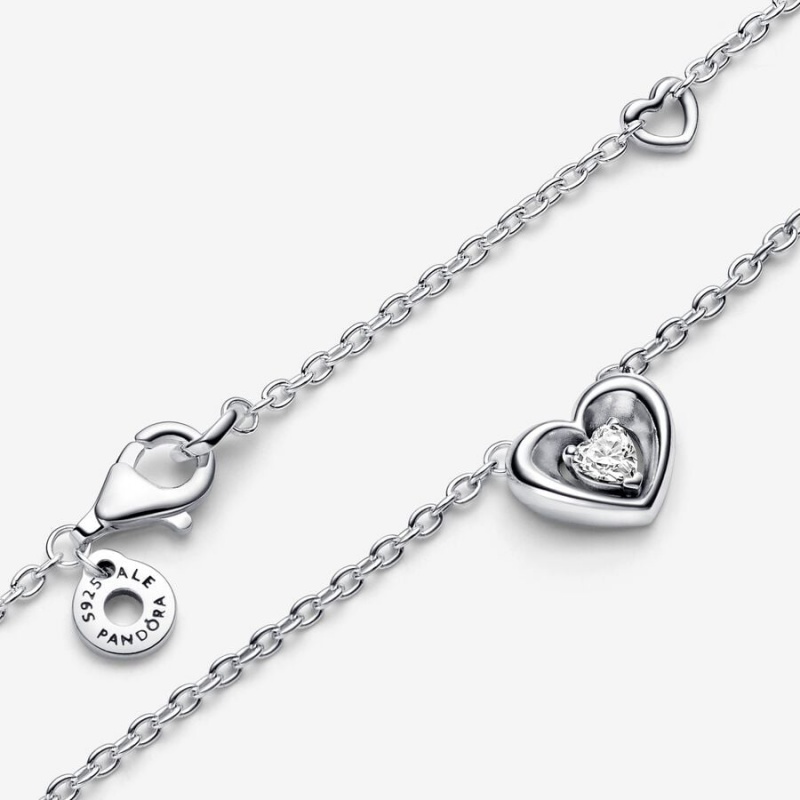 Sterling Silver Pandora Radiant Heart & Floating Stone Pendant Collier Necklace Pendant Necklaces | 063-RZBITW