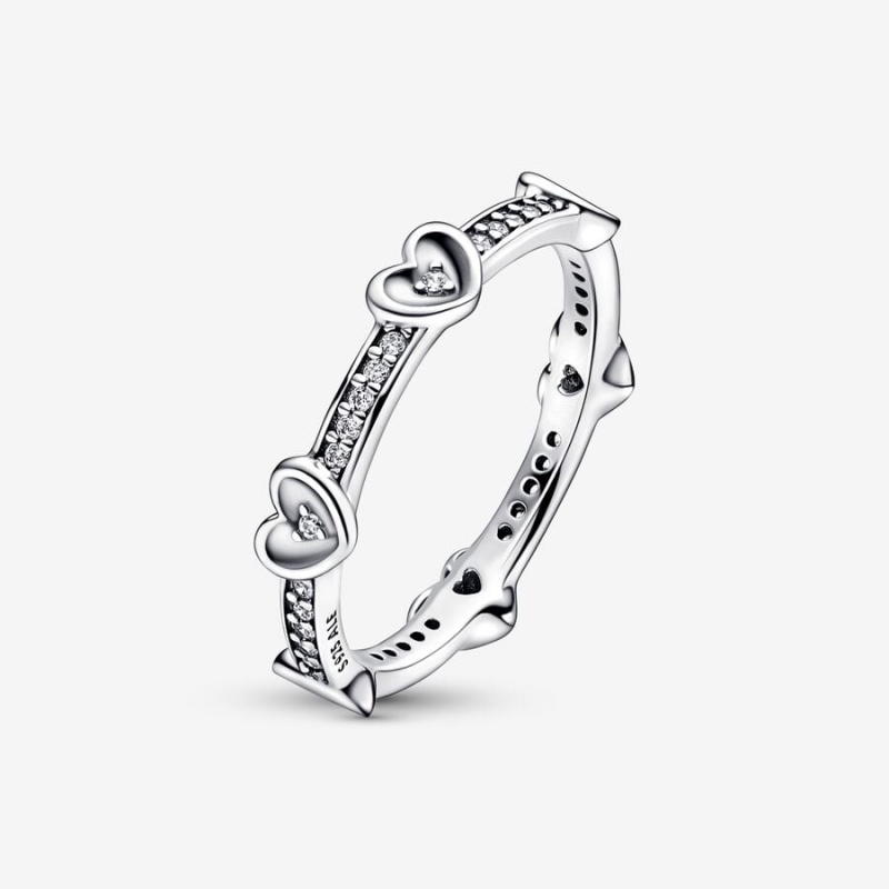 Sterling Silver Pandora Radiant Sparkling Hearts Ring Stackable Rings | 061-SQMPFL