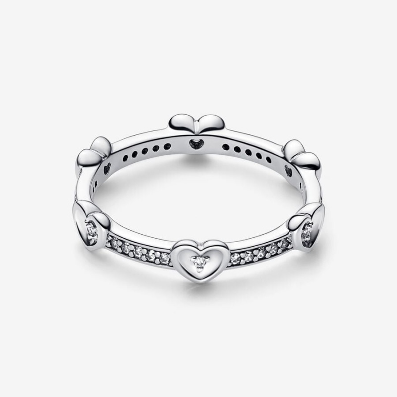 Sterling Silver Pandora Radiant Sparkling Hearts Ring Stackable Rings | 061-SQMPFL