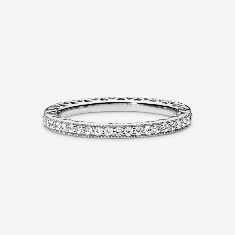 Sterling Silver Pandora Sparkle & Hearts Ring Band Rings | 629-BTMXHE