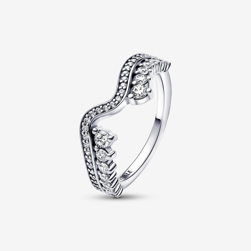 Sterling Silver Pandora Sparkling Asymmetric Wave Ring Stackable Rings | 479-KFWNPE